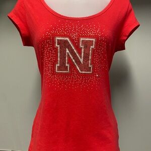 Red Women's Top with Embellished 'N' Huskers